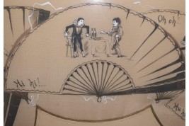 Sketch: Pierrot from laughter to tears. Fan leaf by Dubois-Souci, circa 1880