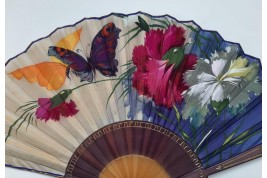 Carnations and butterflies, art deco fan circa 1920-30