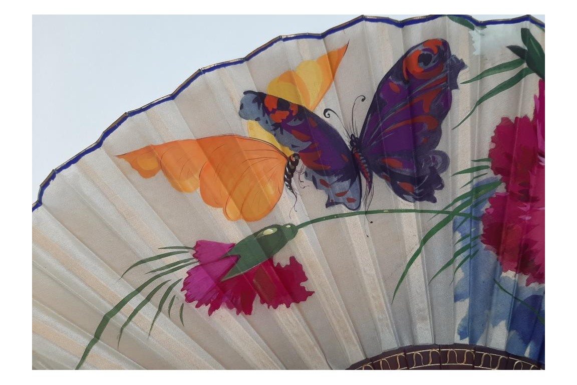 Carnations and butterflies, art deco fan circa 1920-30