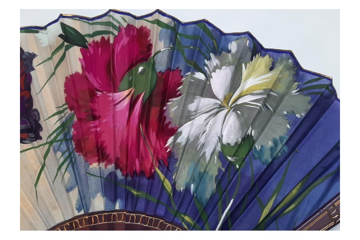 Carnations and butterflies, art deco fan circa 1920-30