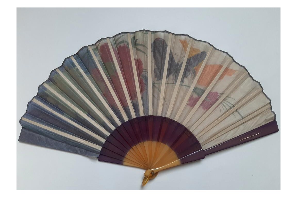 Carnations and butterflies, art deco fan circa 1920-30