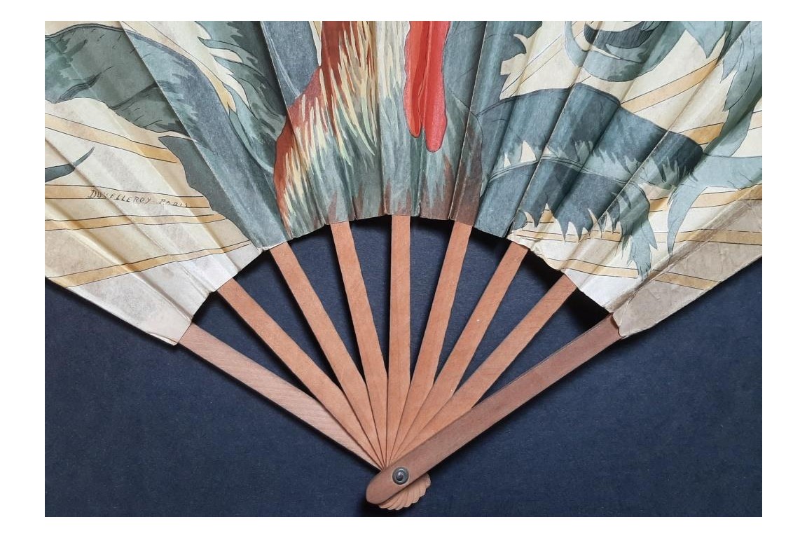 Roosters by Thomasse and Duvelleroy,  fans circa 1910