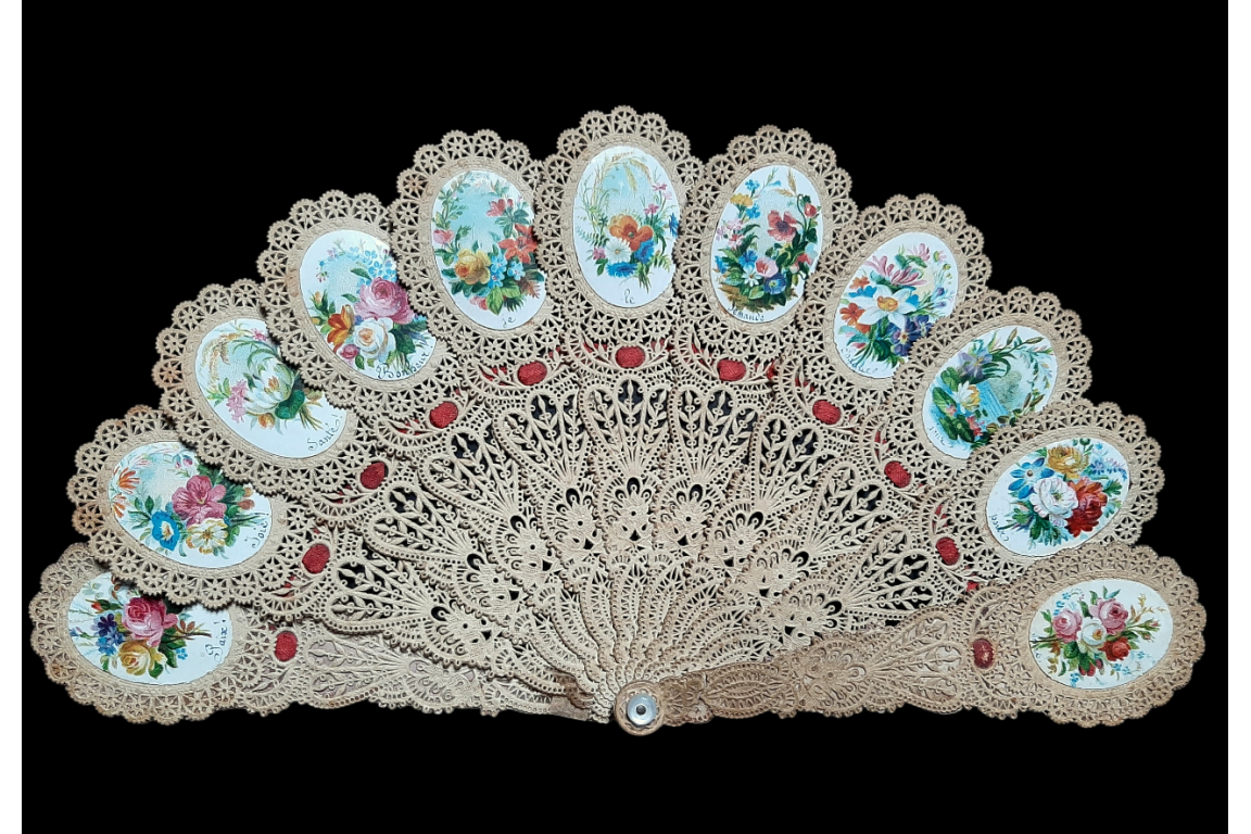 Flowered prayers, canivet fan circa 1900