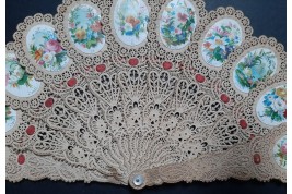 Prières fleuries, éventail en canivet vers 1900