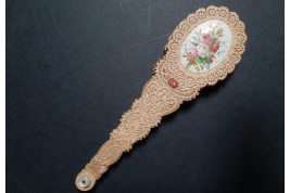 Prières fleuries, éventail en canivet vers 1900