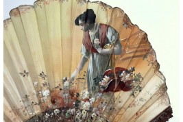 La cueillette des fleurs, éventail de Colomina, Espagne vers 1900-1920