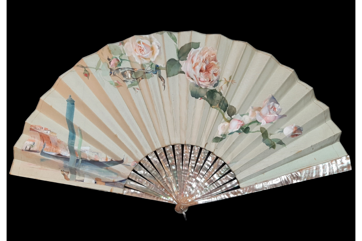 Les roses de Venise, éventail de Leroy, fin XIXème siècle