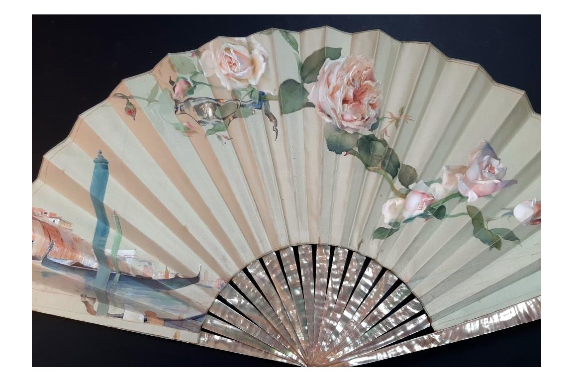 Les roses de Venise, éventail de Leroy, fin XIXème siècle
