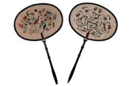 Precious birds,  two fixed fans, Napoleon III period