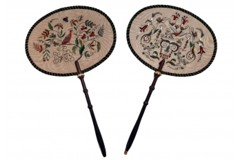 Precious birds,  two fixed fans, Napoleon III period