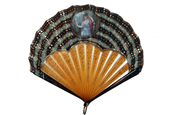 Beauty with flowers ,  fan circa 1900-1920