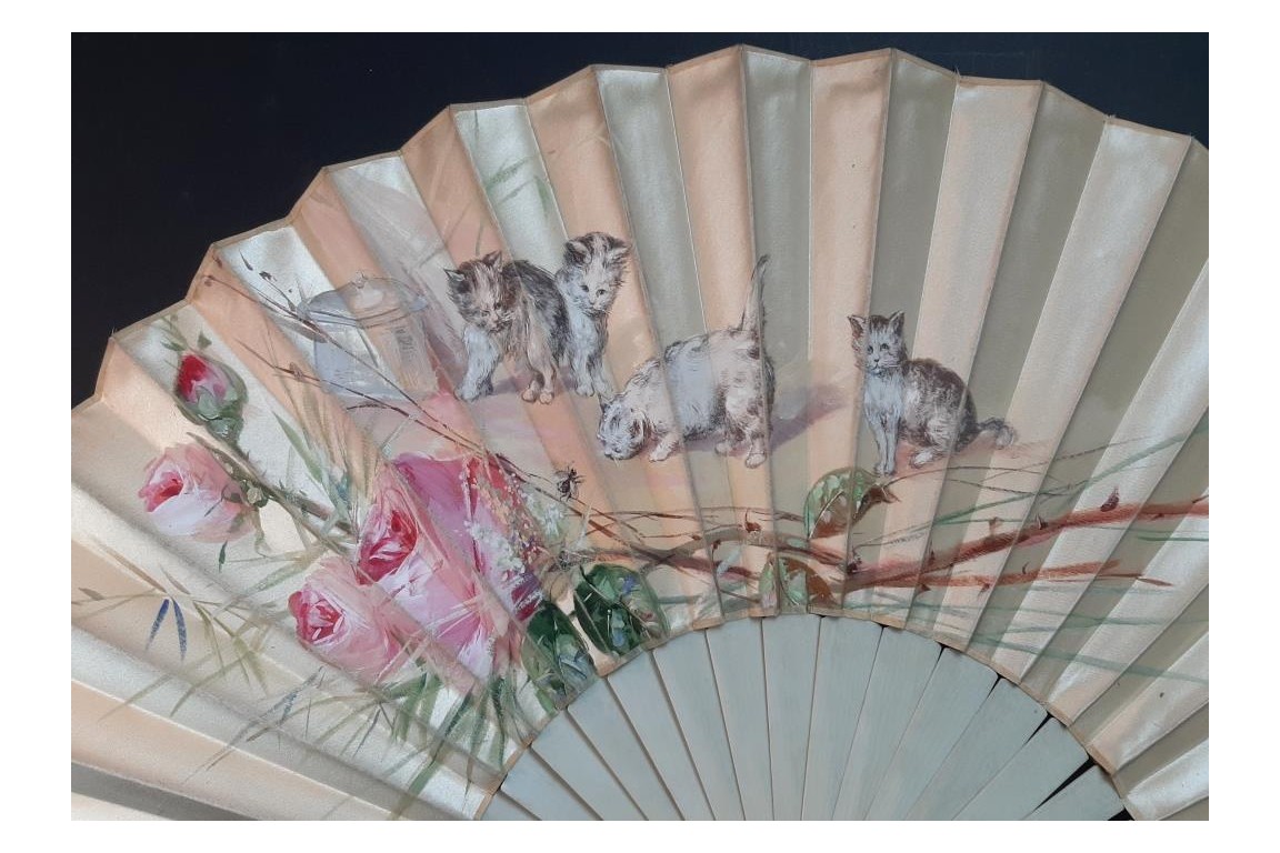 Les quatre chatons, éventail fin XIXème siècle