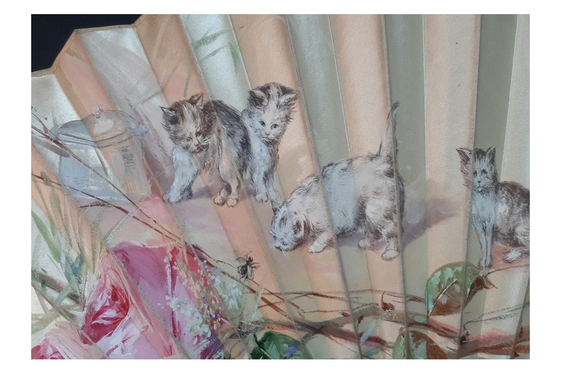 Les quatre chatons, éventail fin XIXème siècle