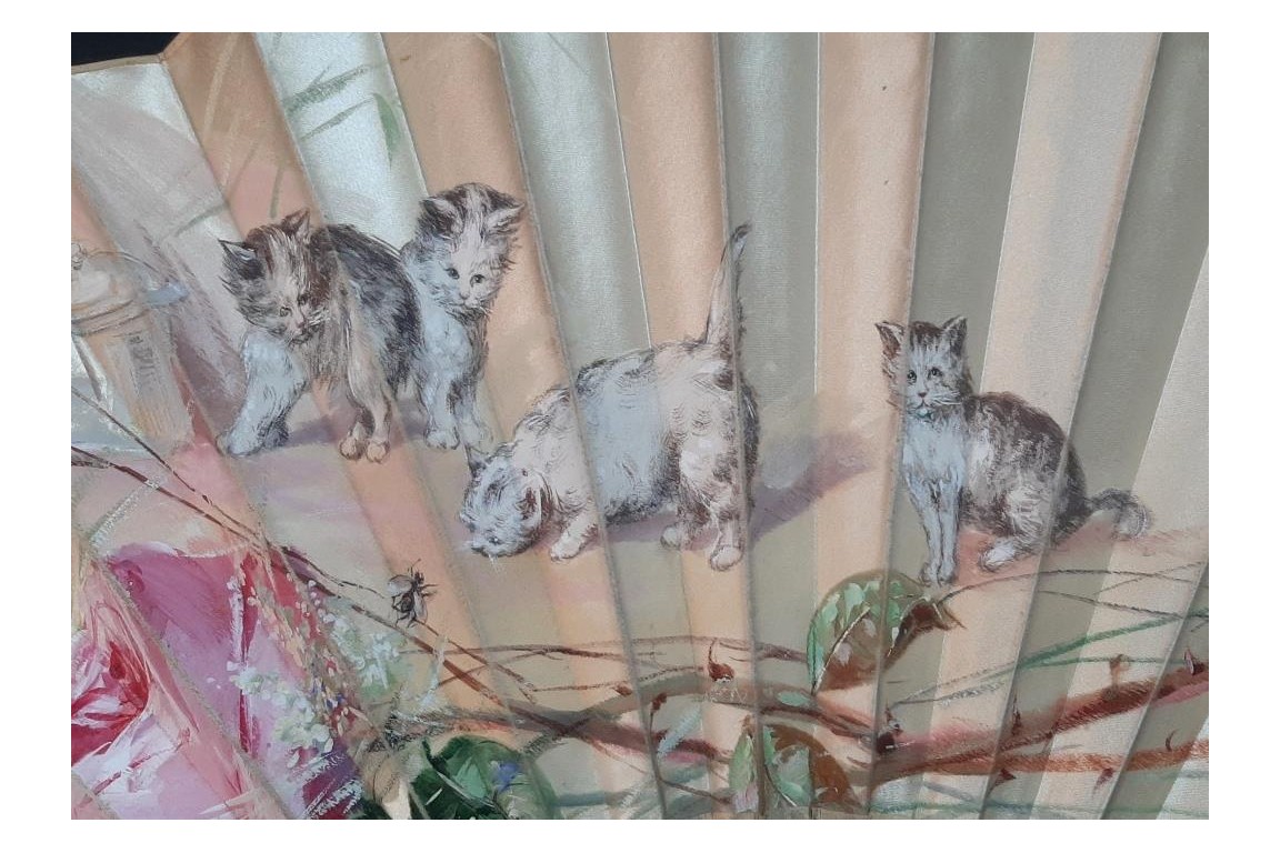Les quatre chatons, éventail fin XIXème siècle