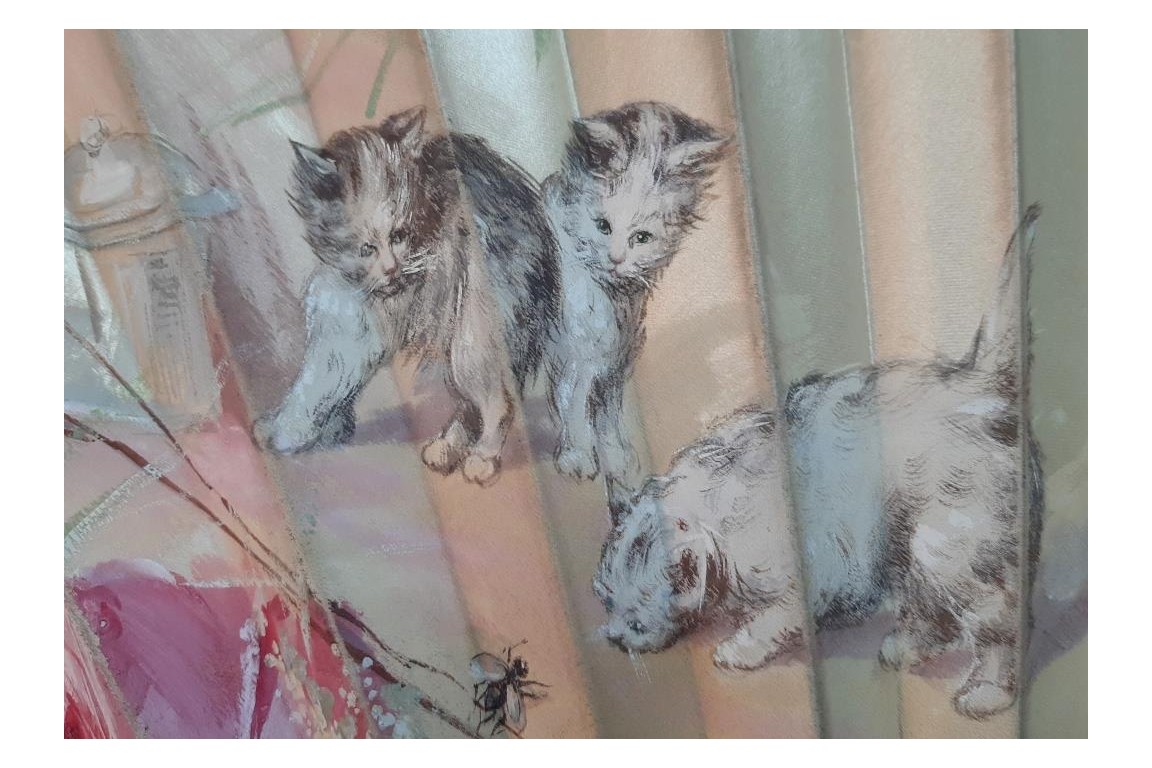 Les quatre chatons, éventail fin XIXème siècle