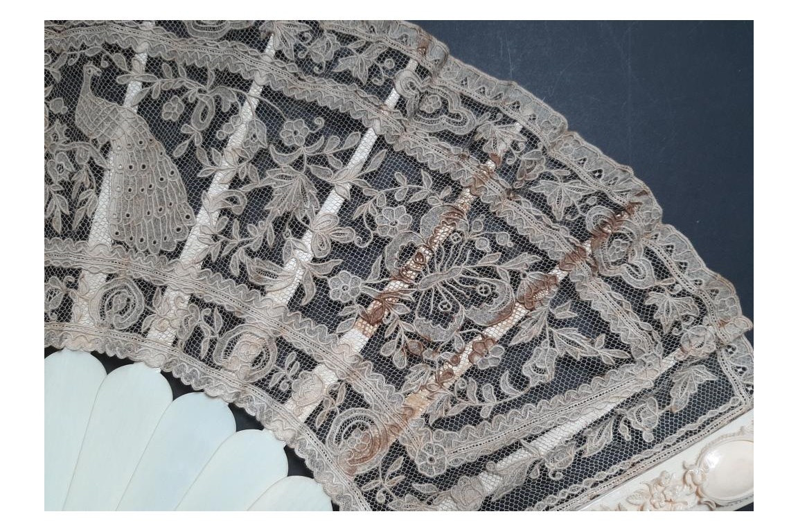 Peacocks and lily of the valley, late 19th century fan