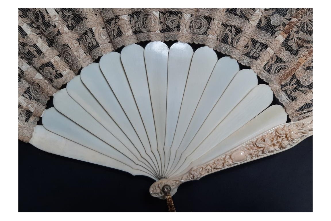 Peacocks and lily of the valley, late 19th century fan