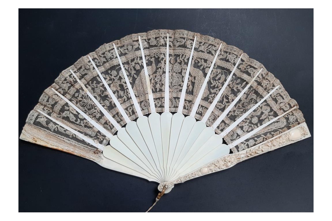 Peacocks and lily of the valley, late 19th century fan