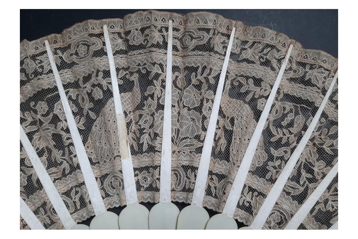 Peacocks and lily of the valley, late 19th century fan