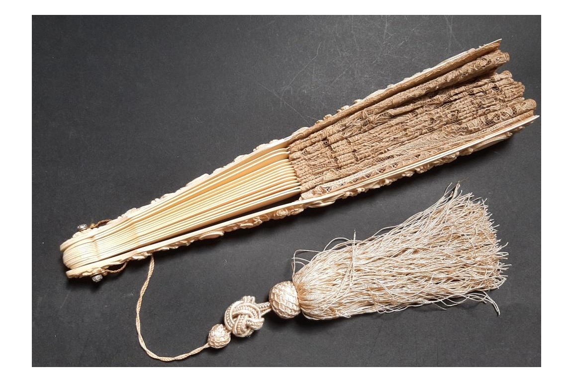 Peacocks and lily of the valley, late 19th century fan