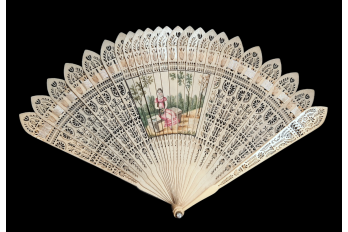 Three beautiful flowers and a tightrope walker. Four images fan circa 1820-30