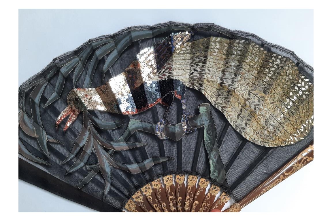 Scintillating bird-of-paradise, fan, circa 1900-10