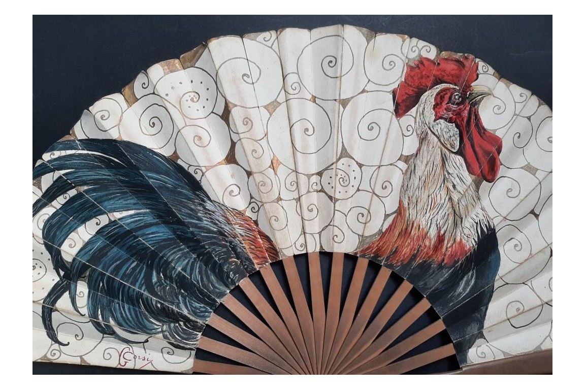 Le coq de Corsi, éventail début XXème siècle