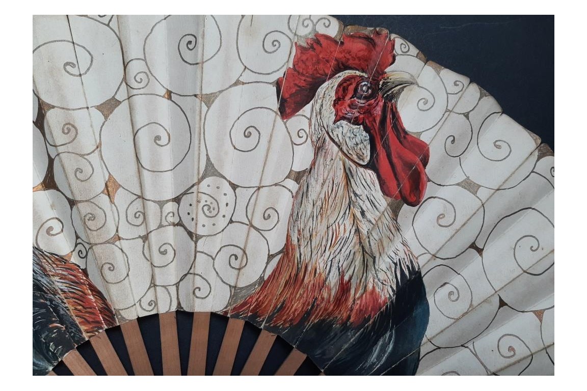 Le coq de Corsi, éventail début XXème siècle