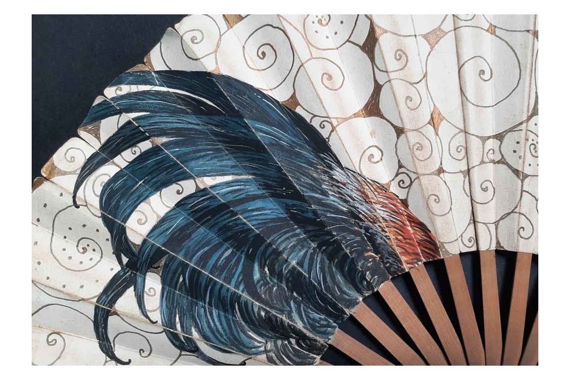 Le coq de Corsi, éventail début XXème siècle