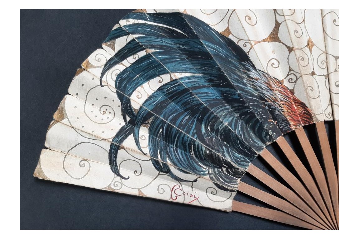 Le coq de Corsi, éventail début XXème siècle