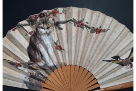 Chat et chien, éventail vers 1880-90