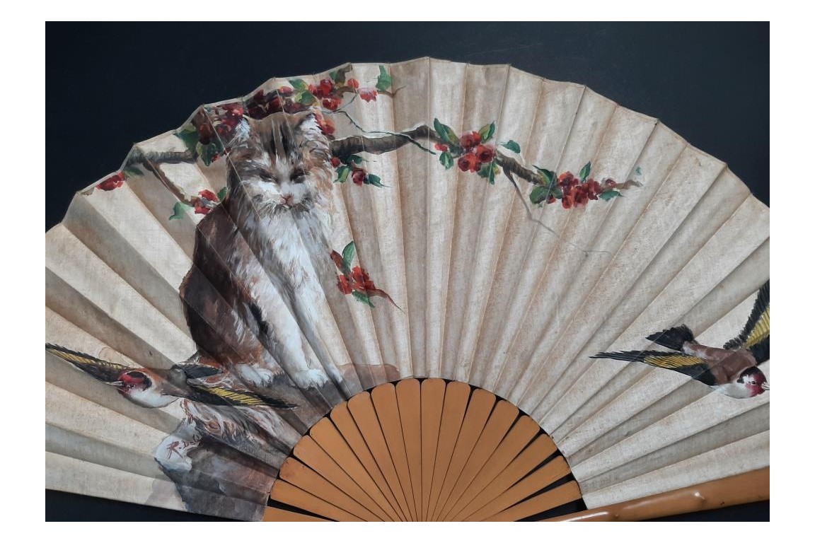 Chat et chien, éventail vers 1880-90