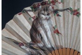 Chat et chien, éventail vers 1880-90