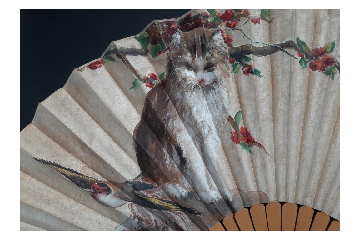 Chat et chien, éventail vers 1880-90