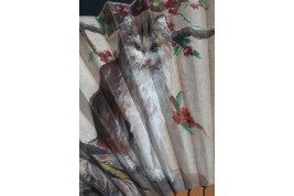 Chat et chien, éventail vers 1880-90