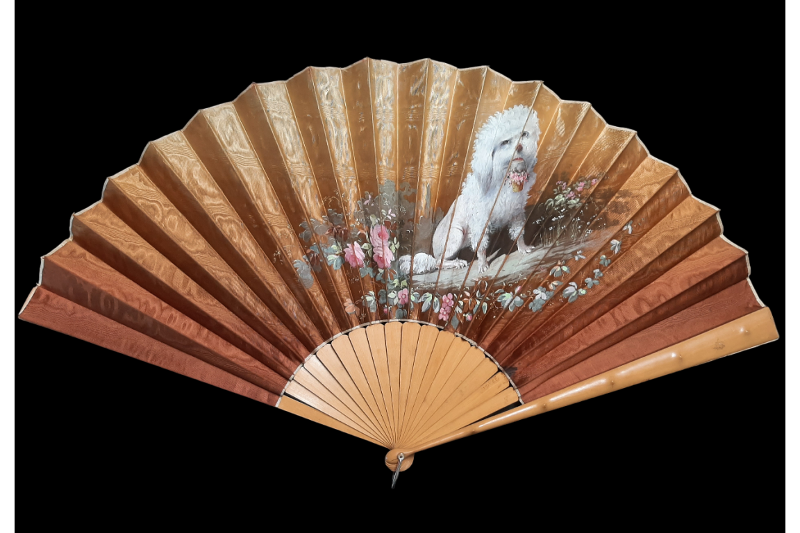 Chat et chien, éventail vers 1880-90