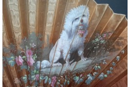 Chat et chien, éventail vers 1880-90