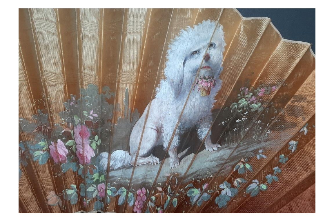 Chat et chien, éventail vers 1880-90