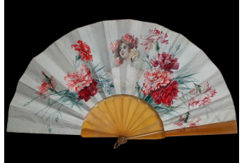 Beauty with carnations, Templier fan circa 1900