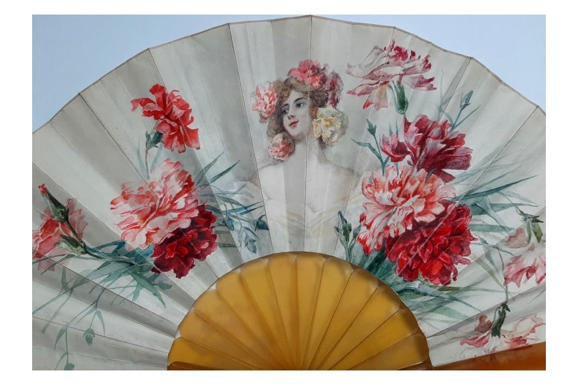 Beauty with carnations, Templier fan circa 1900
