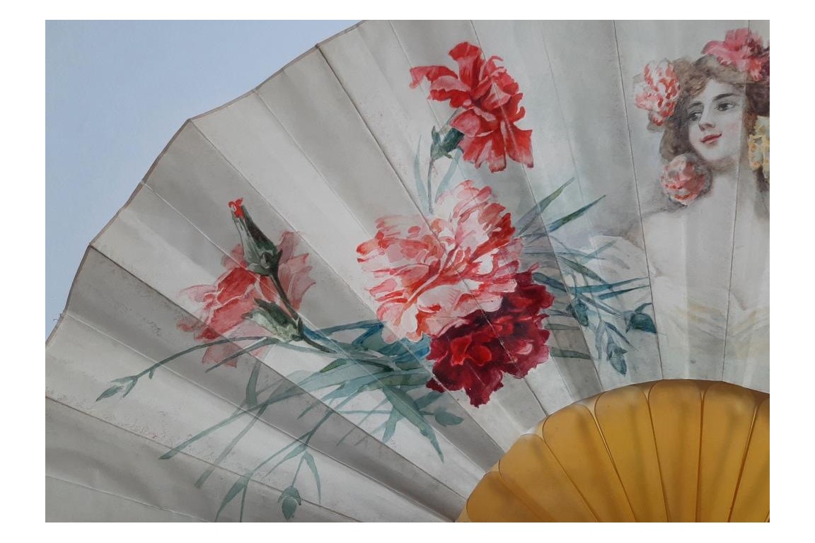 Beauty with carnations, Templier fan circa 1900