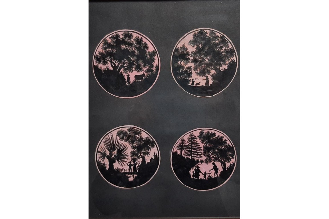 Geneva countryside in papercutting and silhouettes. Attributed to Jean Huber, 18th century