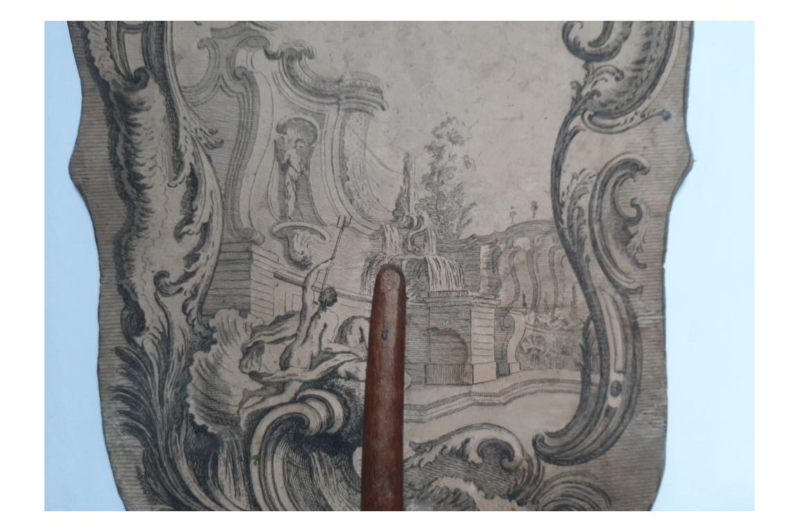 Garden and fountain, fixed fan circa 1740-50