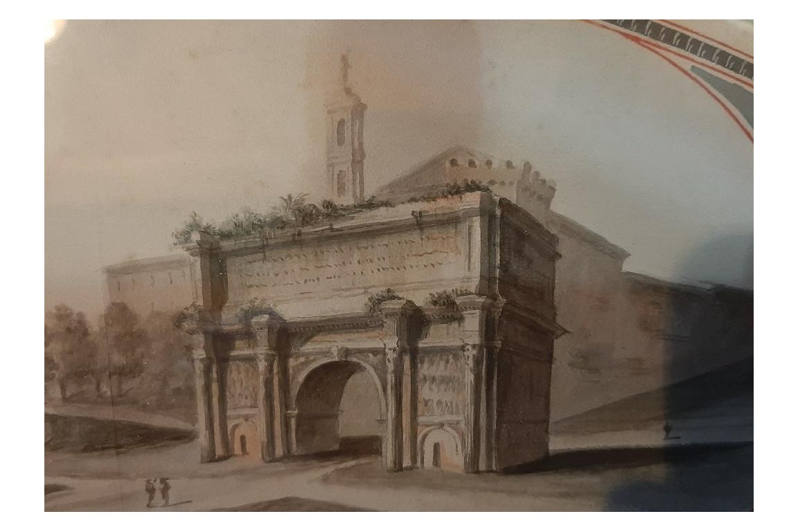 The Monuments of Ancient Rome, fan leaf from the Grand Tour, circa 1790