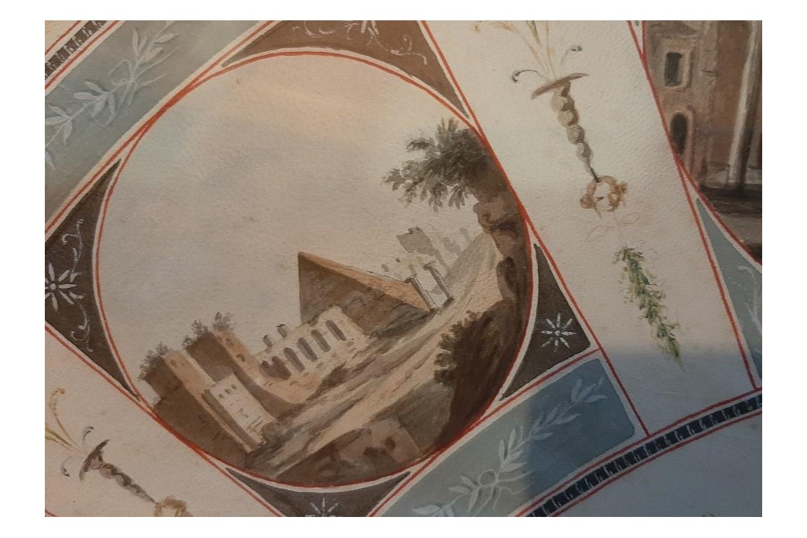 The Monuments of Ancient Rome, fan leaf from the Grand Tour, circa 1790