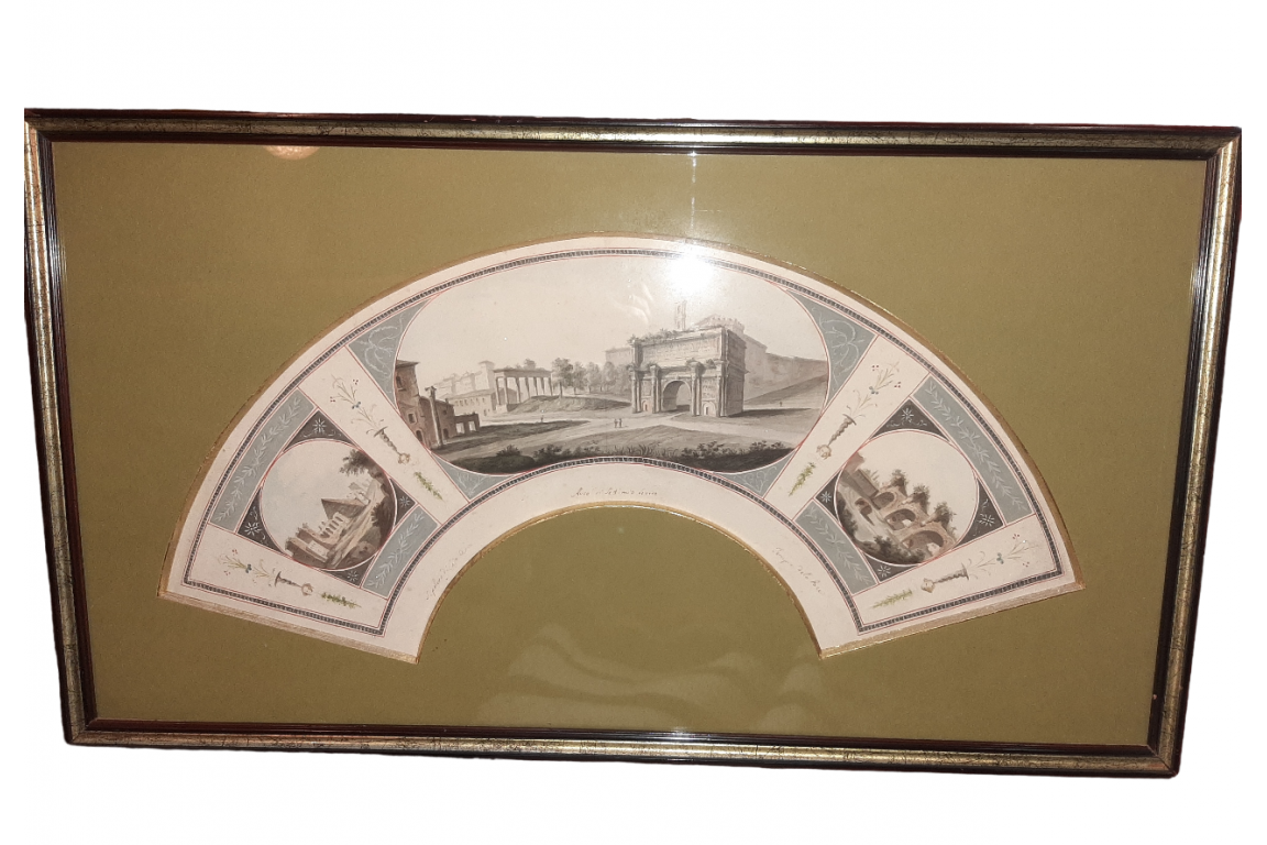 The Monuments of Ancient Rome, fan leaf from the Grand Tour, circa 1790