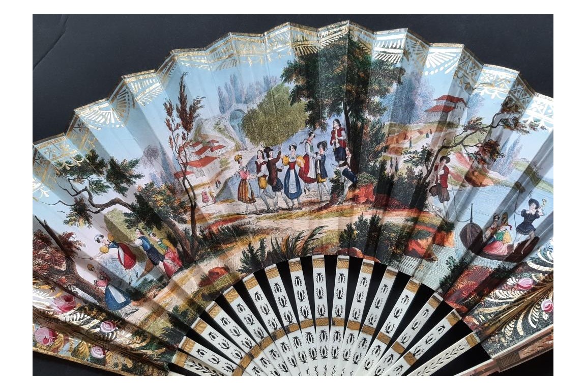 Réjouissances dans le canton suisse de Soleure, éventail vers 1820-30