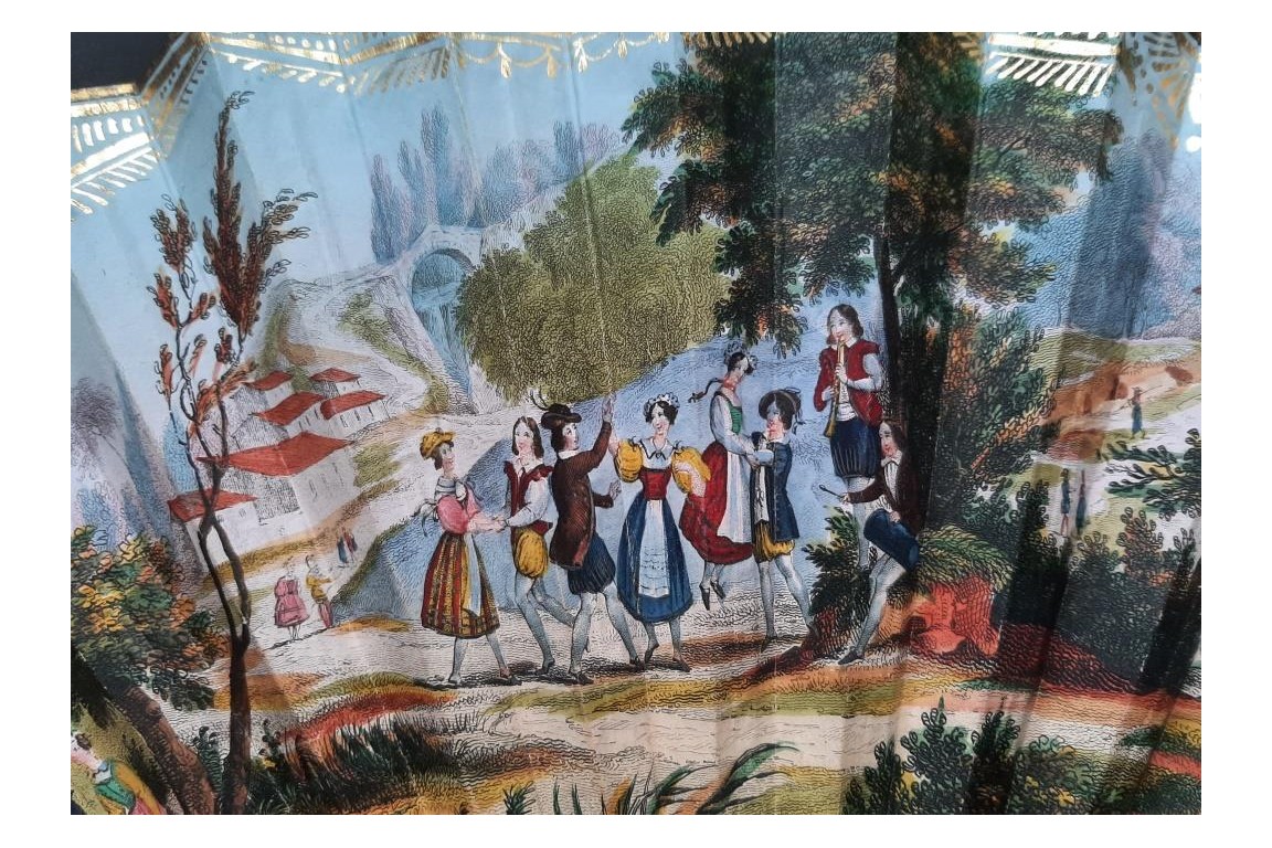 Réjouissances dans le canton suisse de Soleure, éventail vers 1820-30