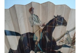 Course hippique de saut d'obstacle, éventail vers 1890