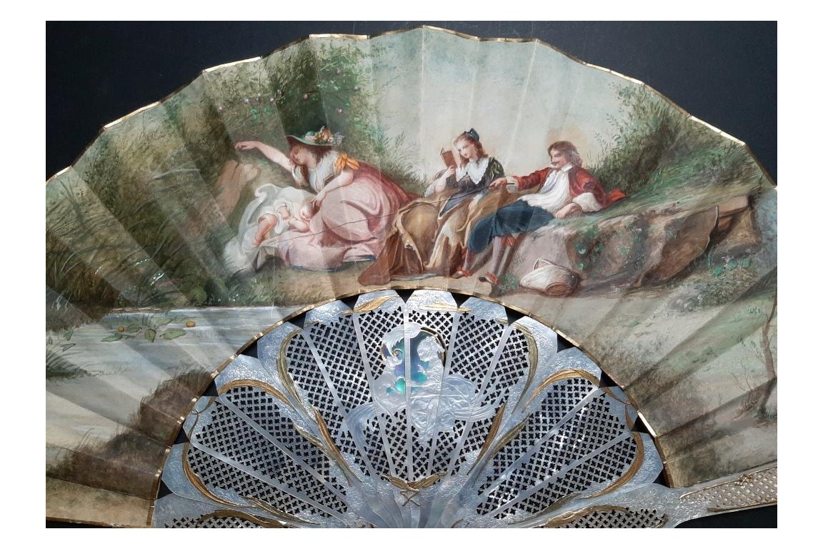An afternoon in the open air, fan circa 1880-90